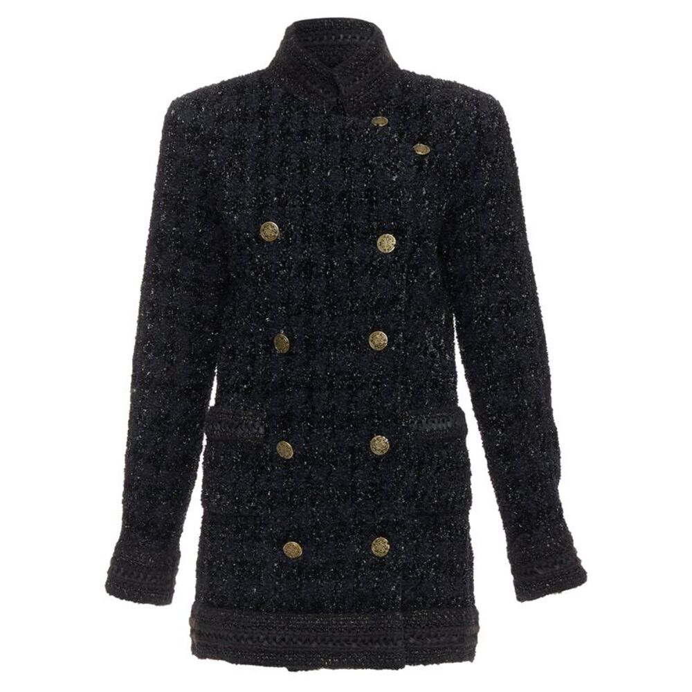 Chanel Runway Black Metallic Checked Qipao Coat